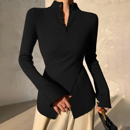 Pull tricoté croisé à demi-col montant pour femme