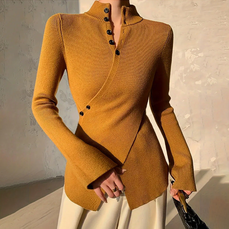 Pull tricoté croisé à demi-col montant pour femme