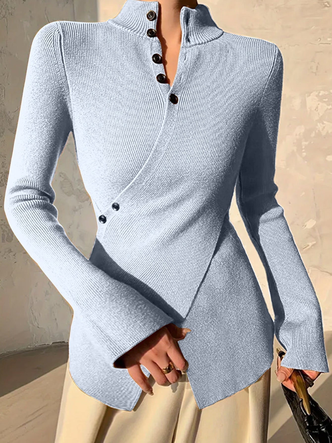 Pull tricoté croisé à demi-col montant pour femme