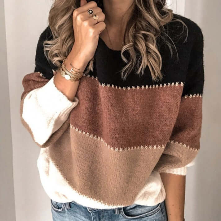 Pull tricoté femme à rayures - coupe ample