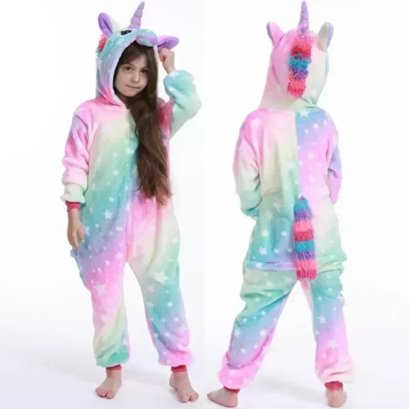 Pyjama combinaison en polaire licorne – Pyjama mignon avec corne et oreilles pour filles