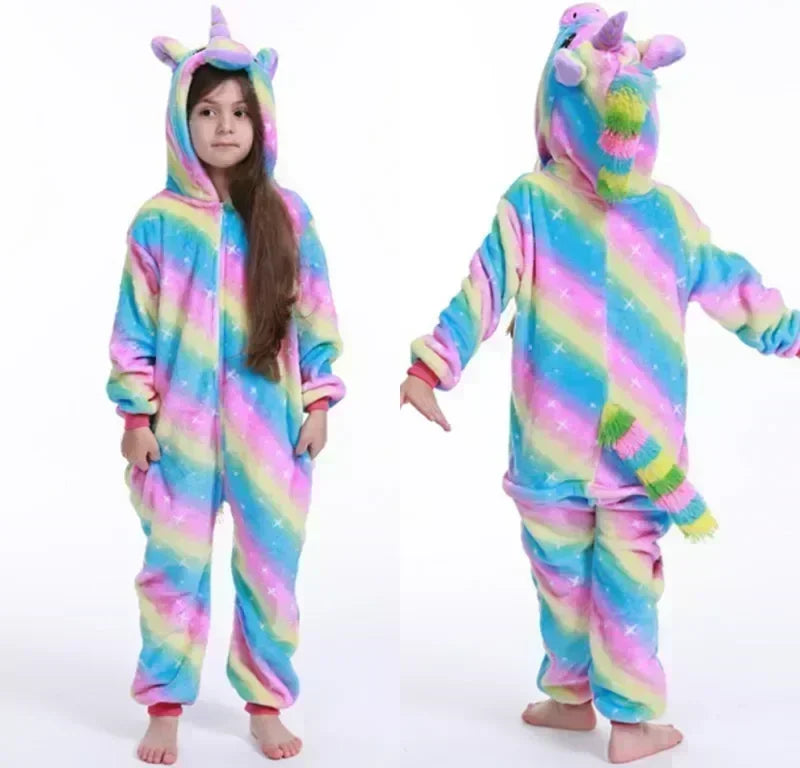 Pyjama combinaison en polaire licorne – Pyjama mignon avec corne et oreilles pour filles