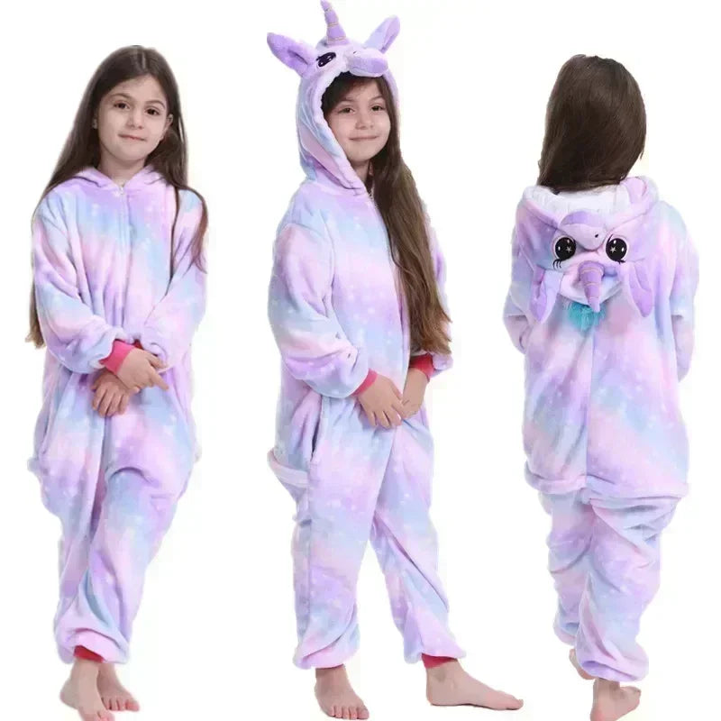 Pyjama combinaison en polaire licorne – Pyjama mignon avec corne et oreilles pour filles