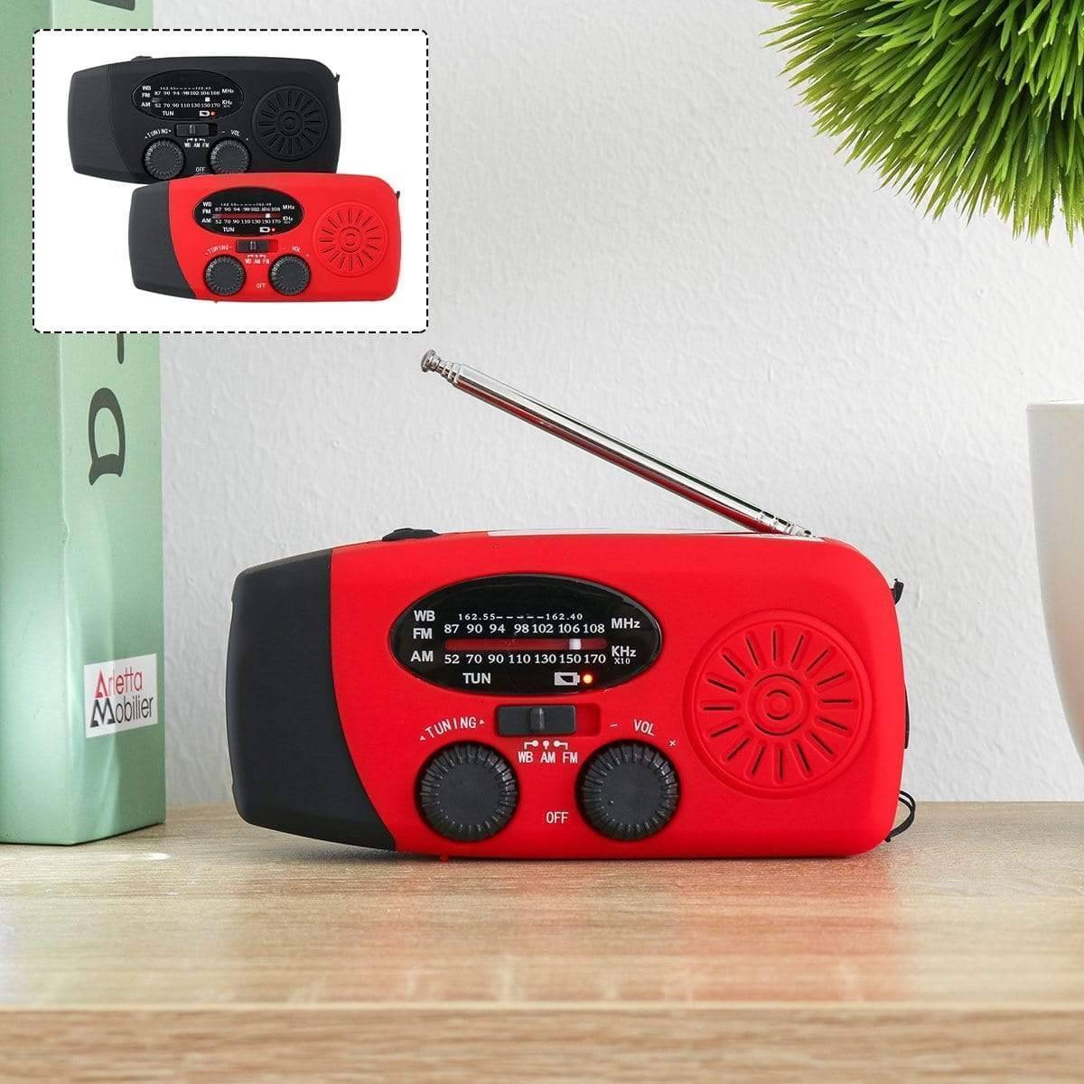 Radio d'urgence à manivelle avec lampe de poche et batterie externe