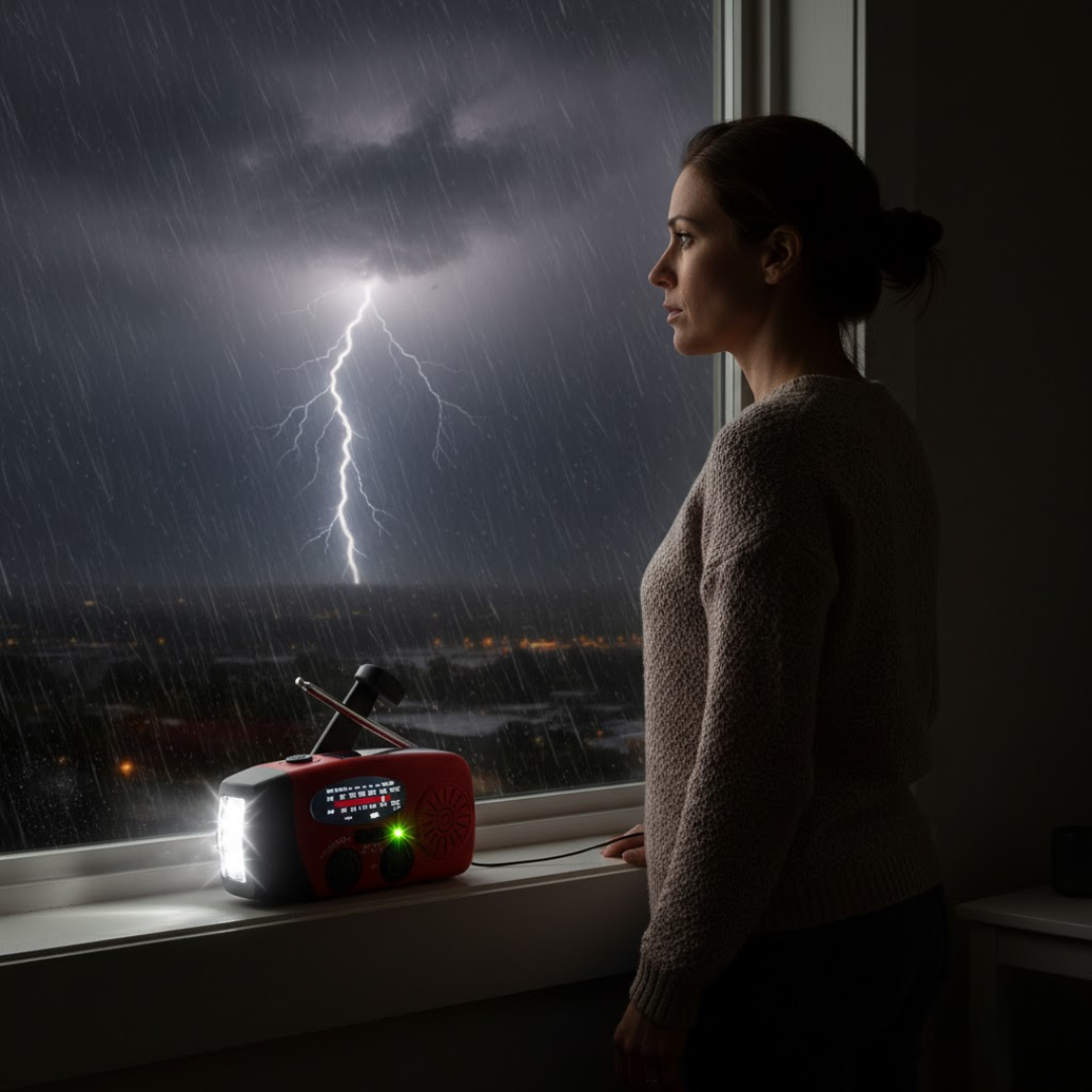 Radio d'urgence avec manivelle et panneau solaire