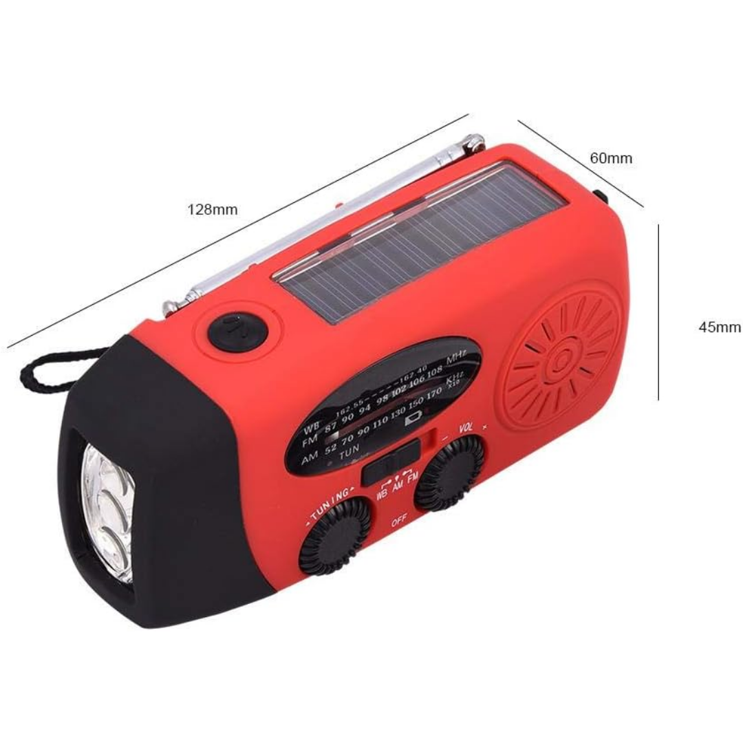 Radio d'urgence avec manivelle et panneau solaire