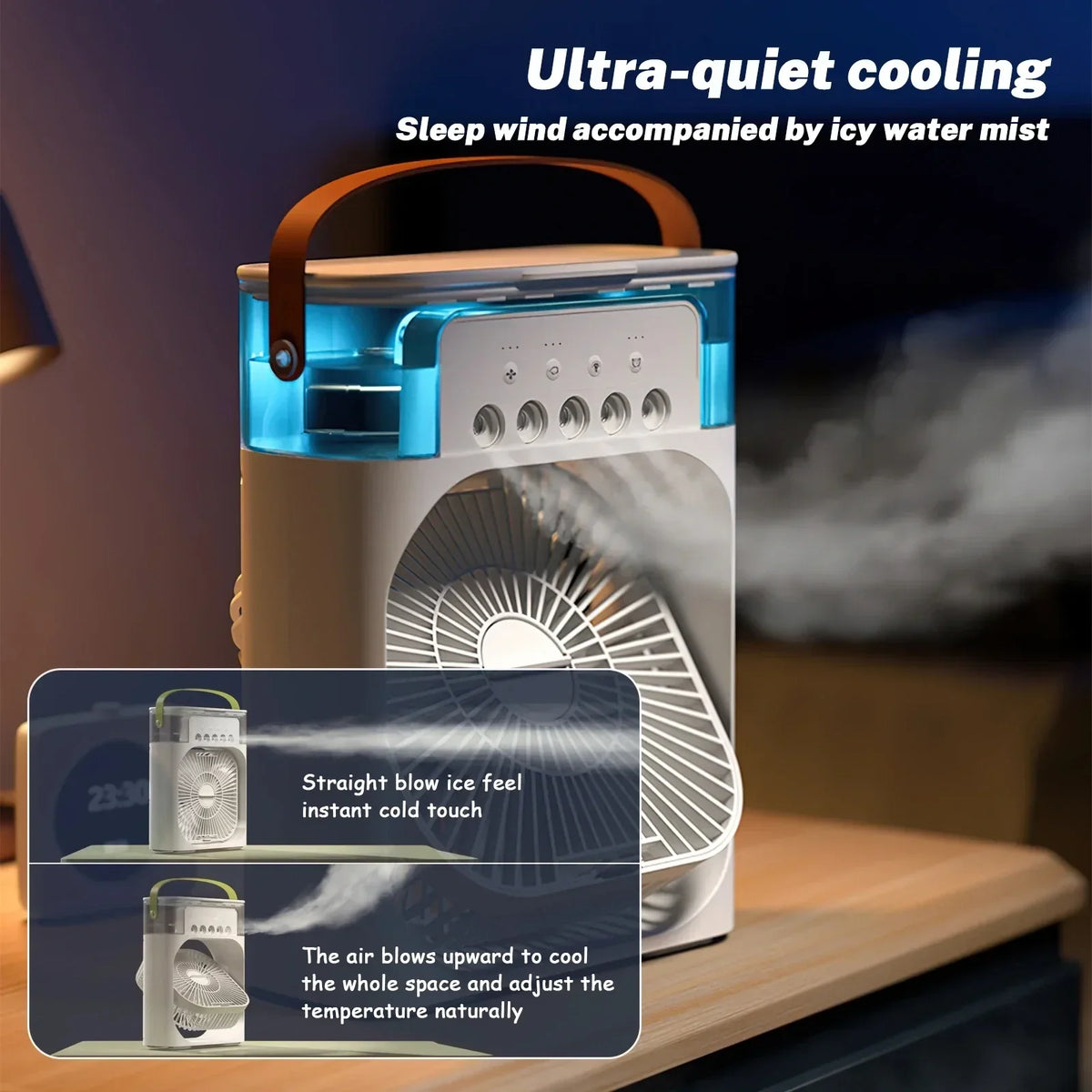 Refroidisseur d'air portable 3 en 1 avec humidificateur et veilleuse LED