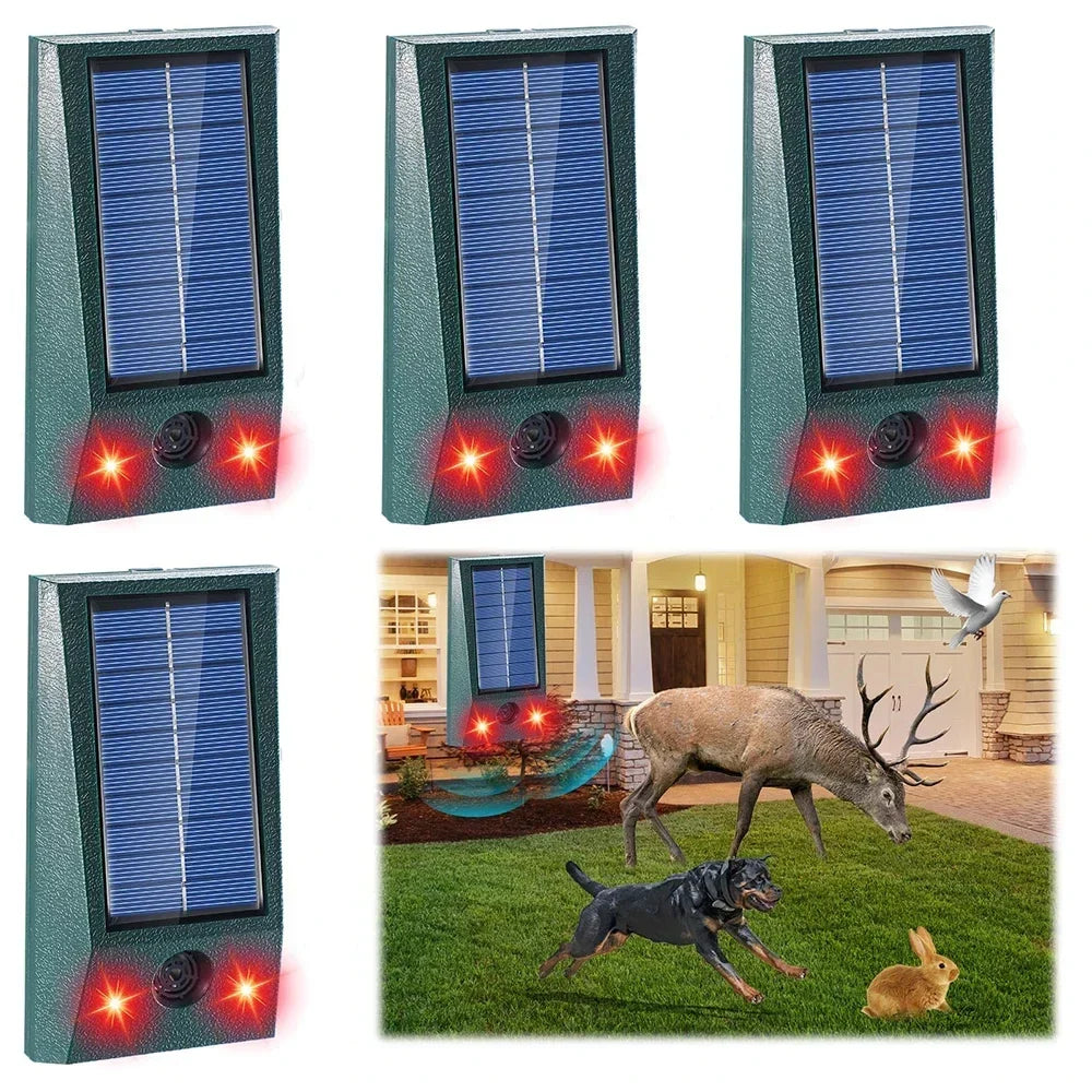 Repousse-oiseaux solaire à ultrasons avec LED et détecteur de mouvement, étanche IP58, couverture 600 m²