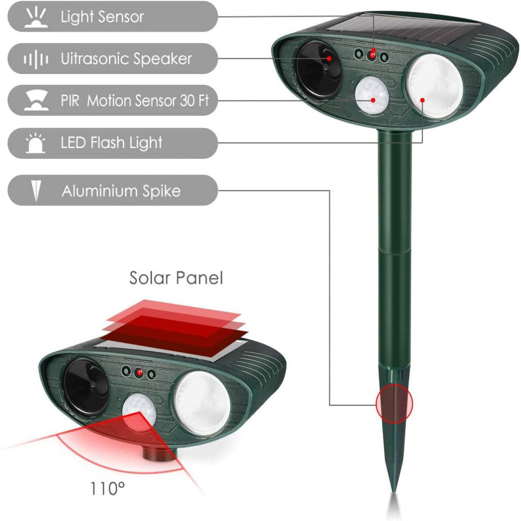 Répulsif à lièvres et lapins solaire à ultrasons avec flash LED