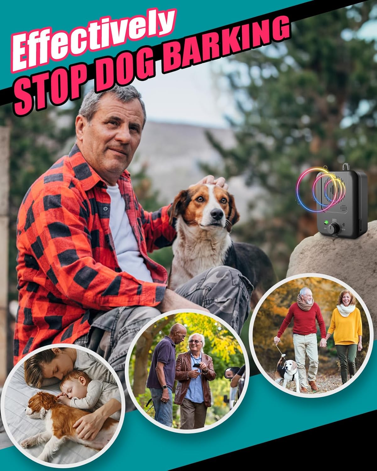 Répulsif à ultrasons rechargeable anti-aboiement pour chiens portée 15 mètres