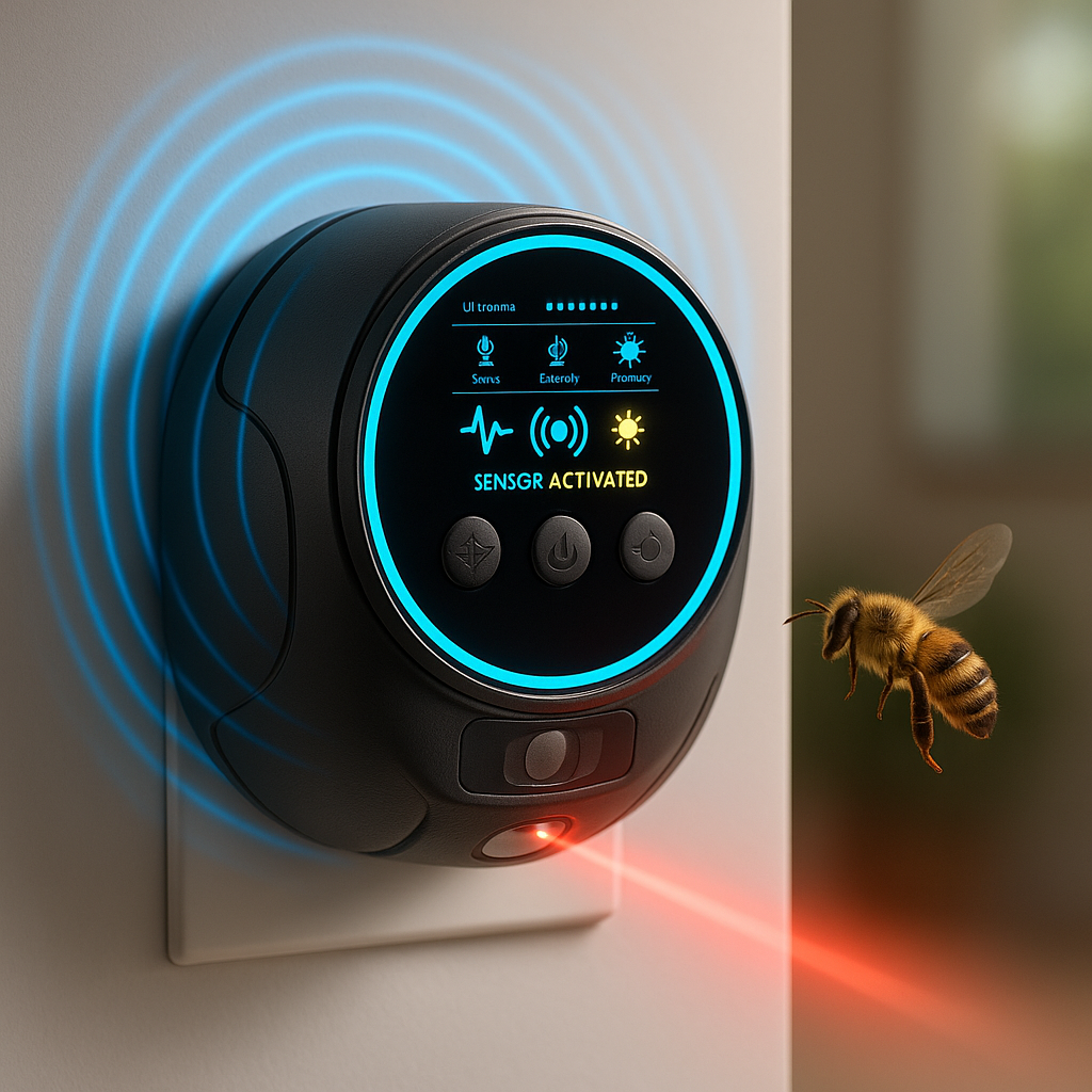 Répulsif ultrasonique contre les abeilles et les guêpes sans produits chimiques avec couverture à 360° pour intérieur et extérieur