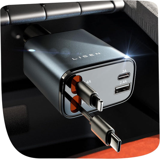 Retractable Car Charger 69W USB C