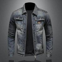 Chaqueta de mezclilla retro de manga larga con cuello alto
