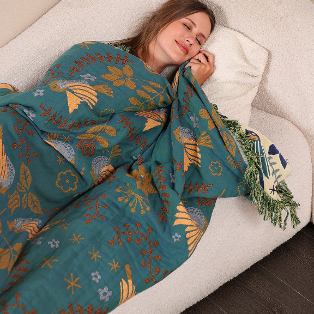 Reversible Scandinavian Bird Blanket | 100% Cotton Blanket