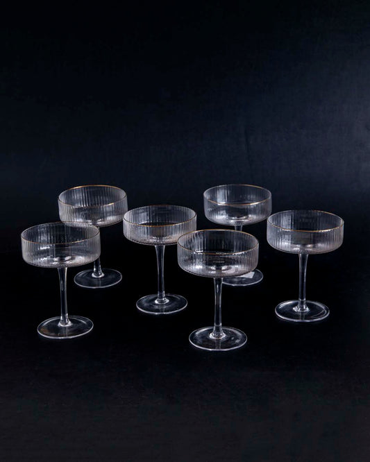 Ribbed Coupe Cocktail Glasses - Set of 6