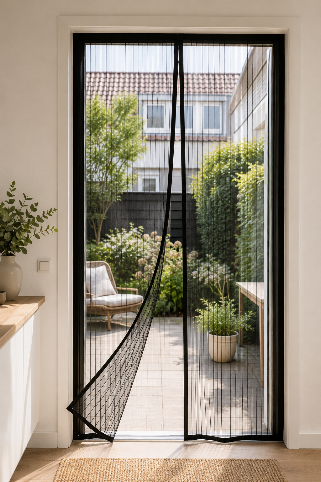 Rideau moustiquaire magnétique pour porte — Fermeture automatique, installation en 5 minutes, adapté aux chiens