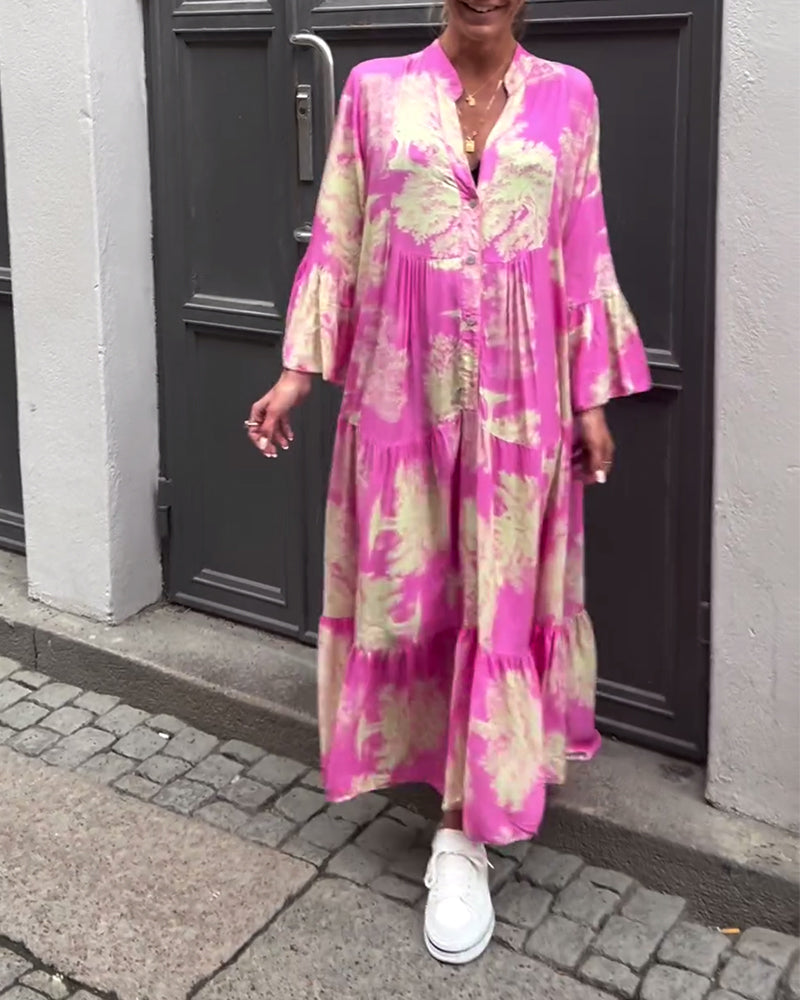 Robe ample patchwork col V et manches volantées