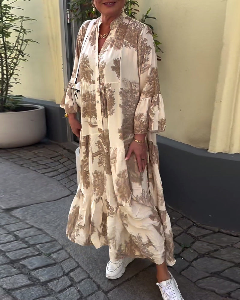 Robe ample patchwork col V et manches volantées
