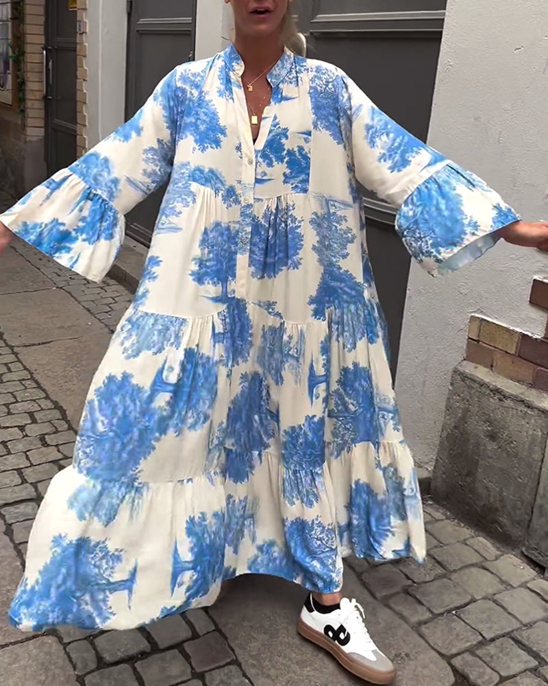 Robe ample patchwork col V et manches volantées