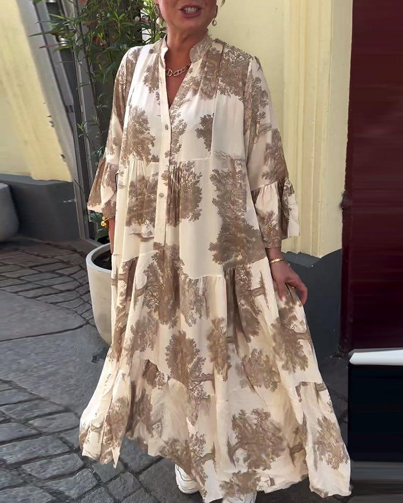 Robe ample patchwork col V et manches volantées