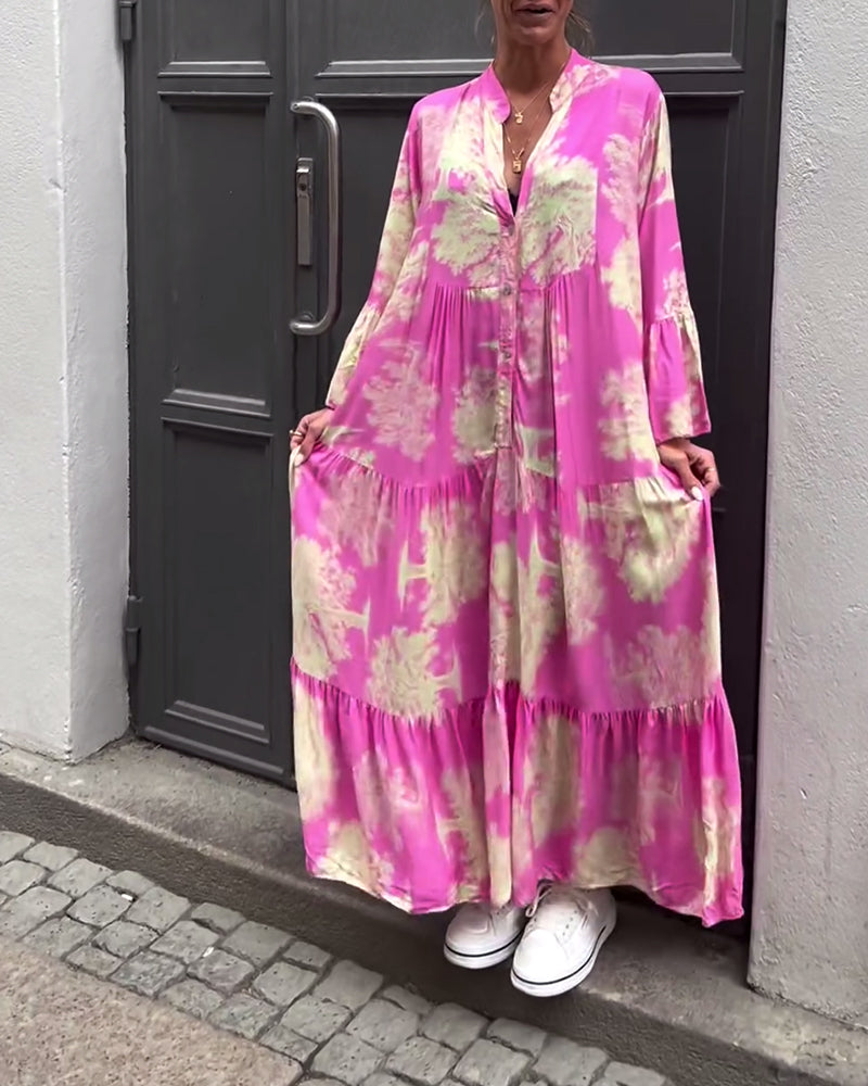 Robe ample patchwork col V et manches volantées