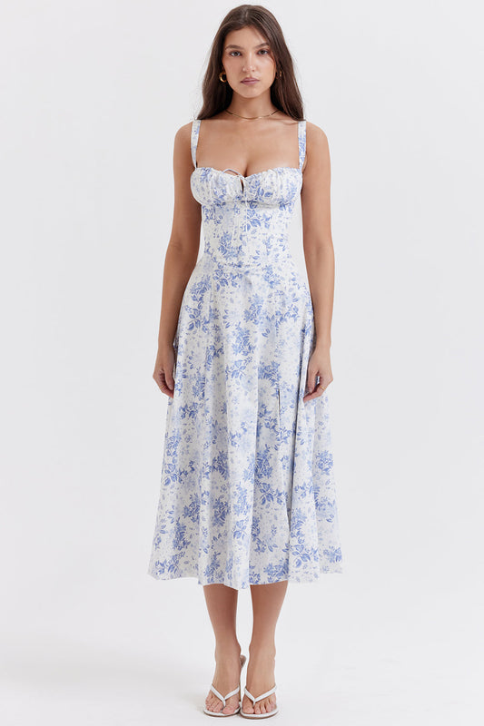 Robe bustier imprimé printemps moderne, coupe cintrée et allure féminine