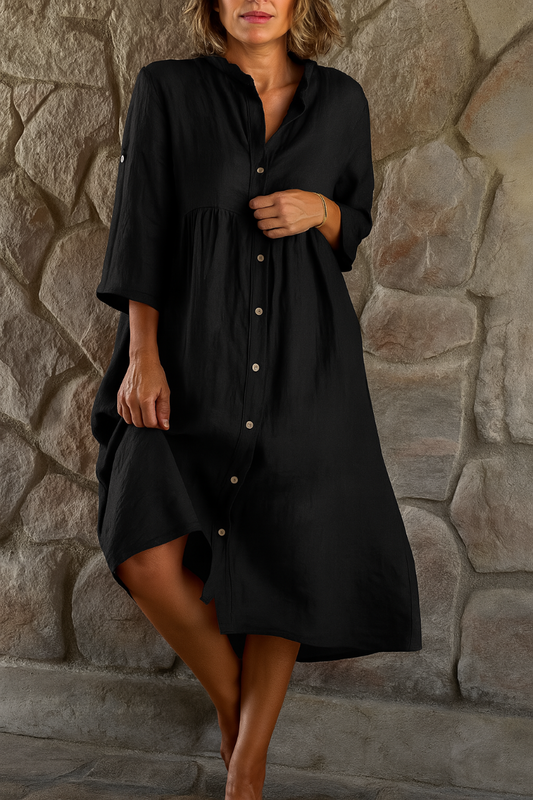 Robe chemise lin et coton mélangés, coupe ample