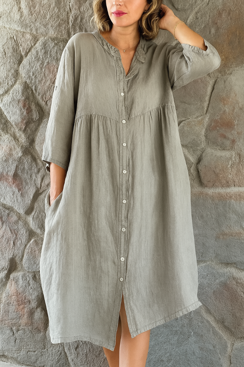 Robe chemise lin et coton mélangés, coupe ample