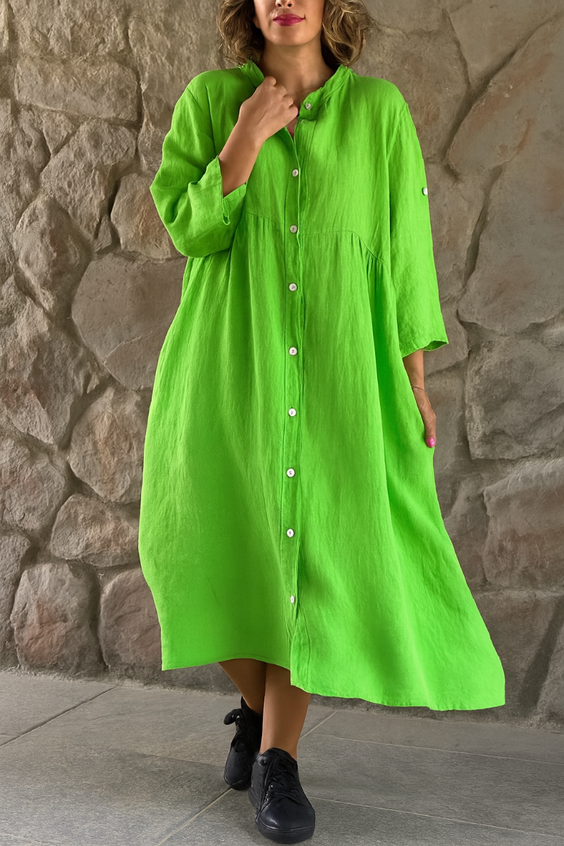Robe chemise lin et coton mélangés, coupe ample