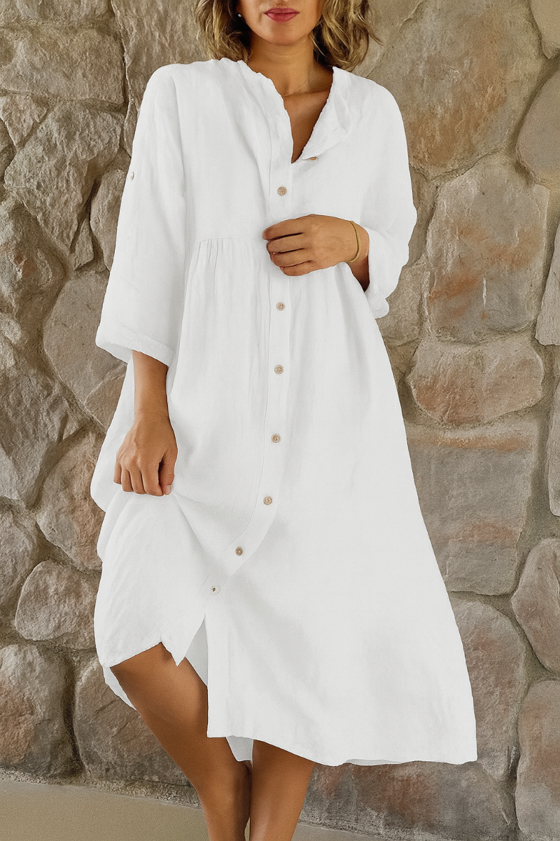 Robe chemise lin et coton mélangés, coupe ample