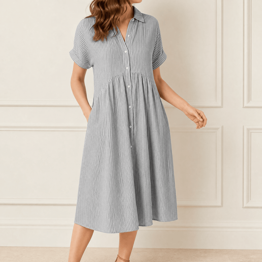 Robe chemise midi à rayures avec poches