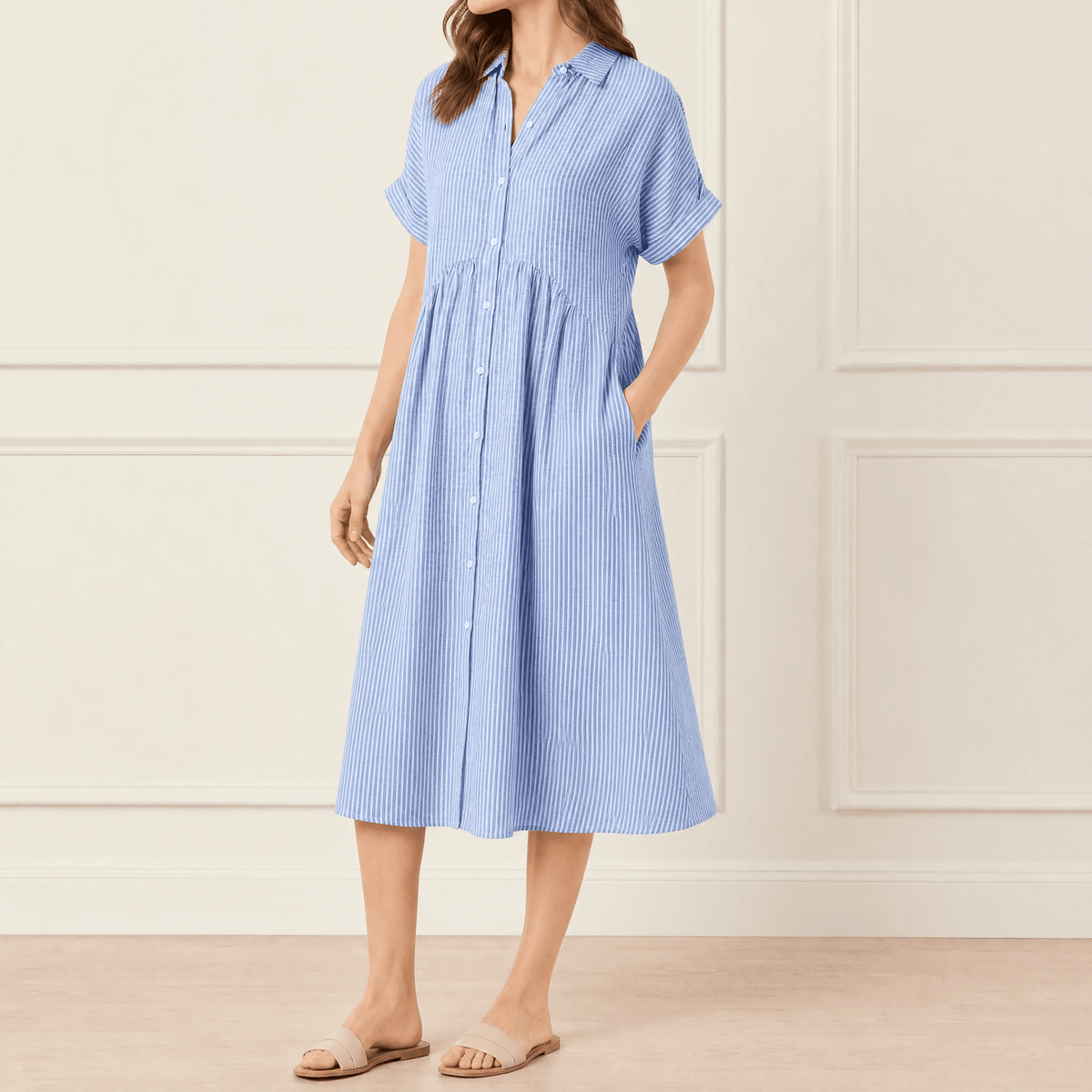 Robe chemise midi à rayures avec poches