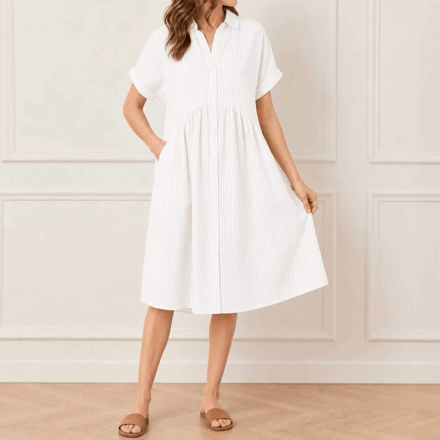 Robe chemise midi à rayures avec poches