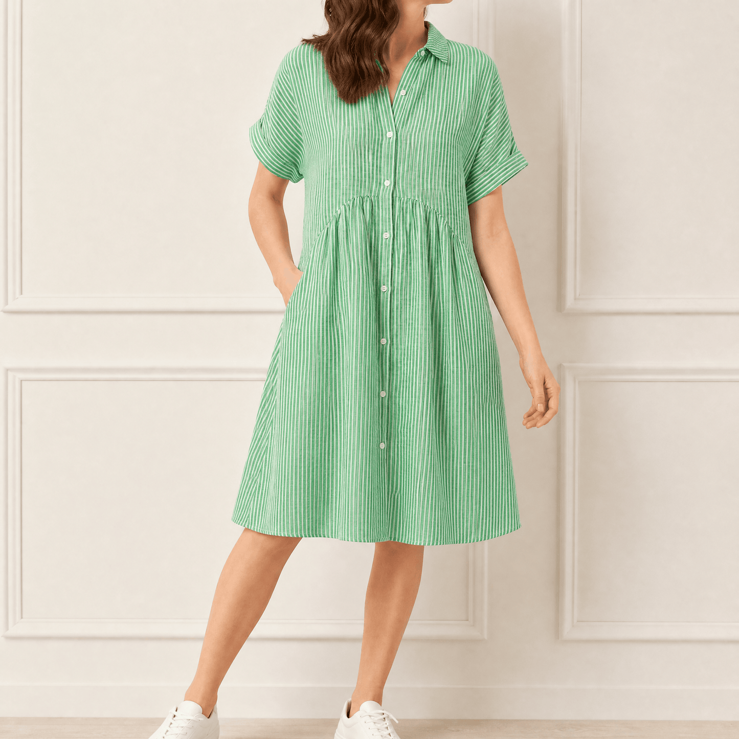 Robe chemise midi à rayures avec poches