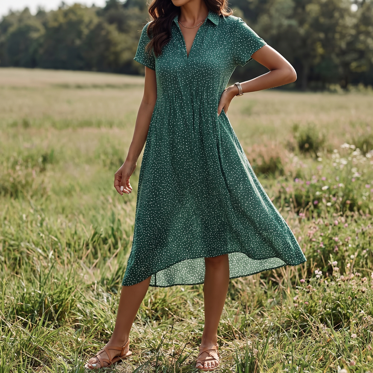 Robe chemise midi en coton pour femme | Vêtement décontracté d'été