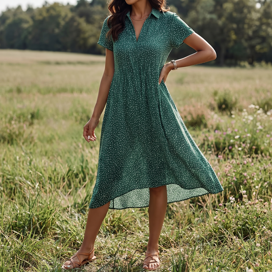 Robe chemise midi en coton pour femme | Vêtement décontracté d'été