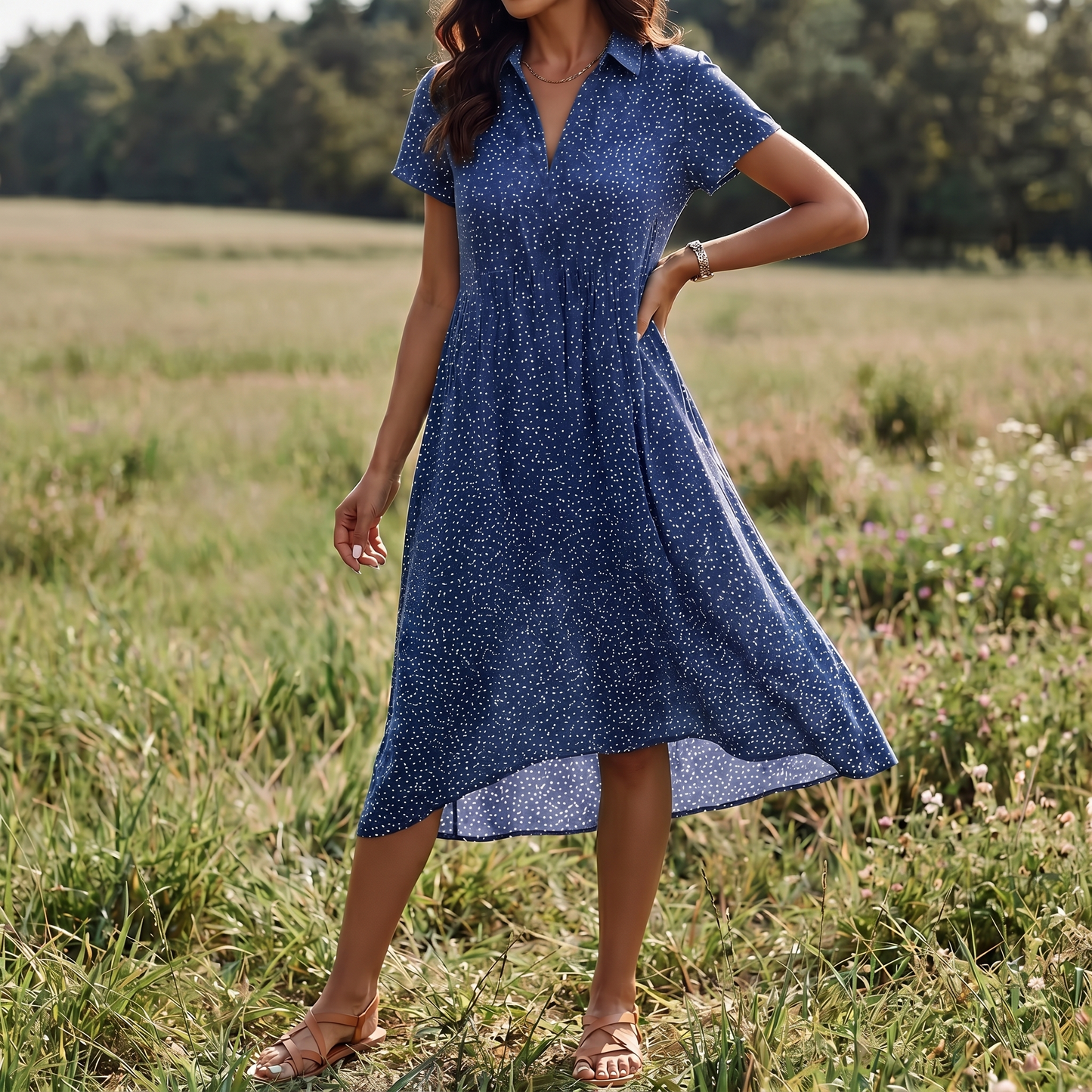 Robe chemise midi en coton pour femme | Vêtement décontracté d'été