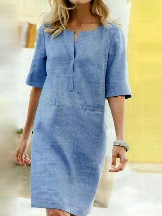 Robe-chemise midi pour femme avec poches