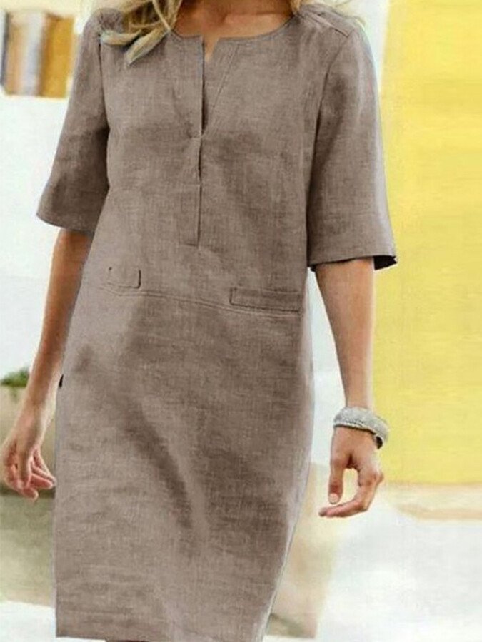 Robe-chemise midi pour femme avec poches