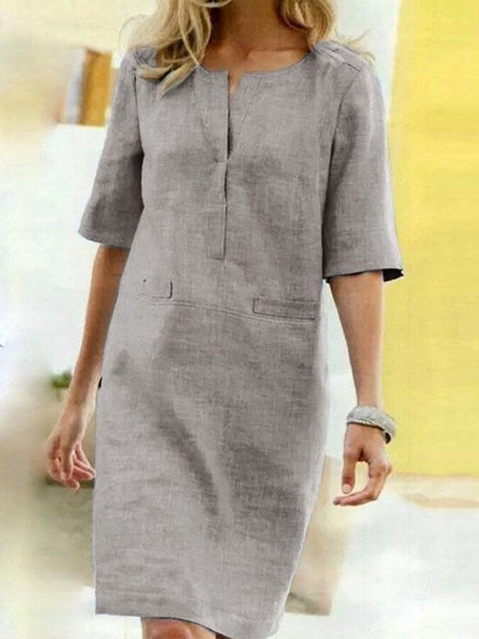 Robe-chemise midi pour femme avec poches