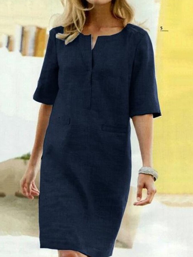 Robe-chemise midi pour femme avec poches
