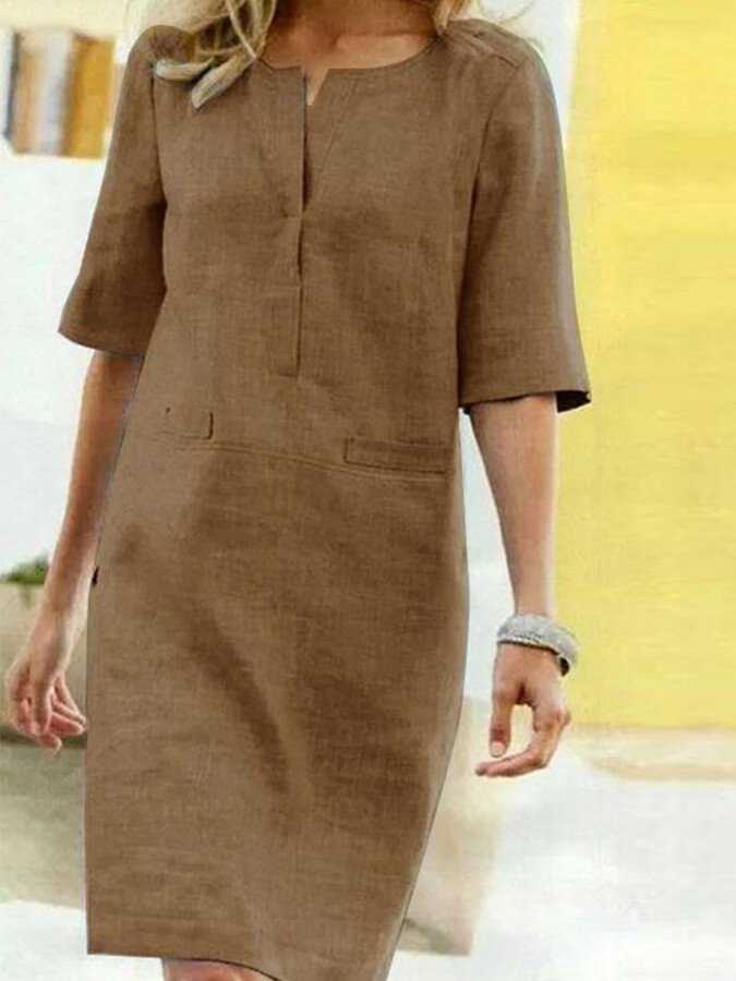 Robe-chemise midi pour femme avec poches