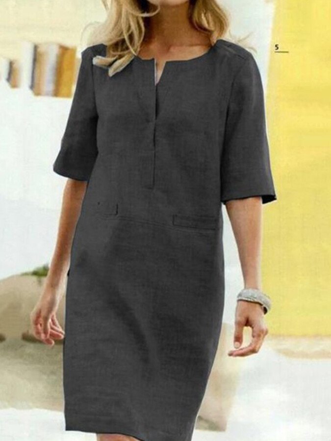 Robe-chemise midi pour femme avec poches
