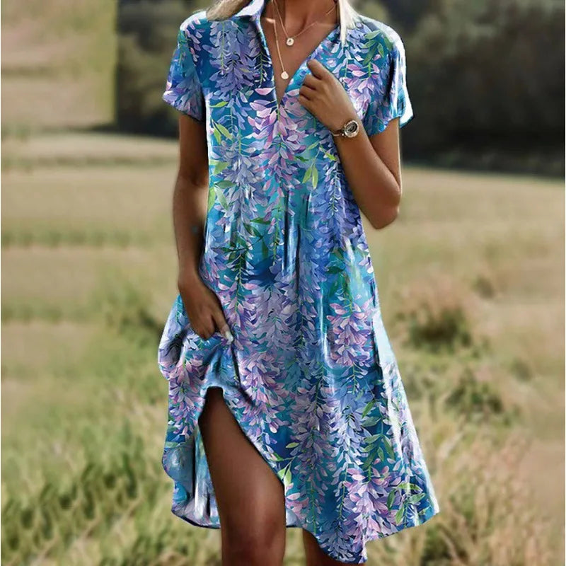 Robe chemise mini à motif floral pour femme