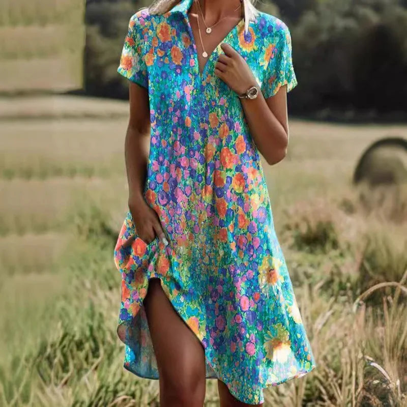 Robe chemise mini à motif floral pour femme