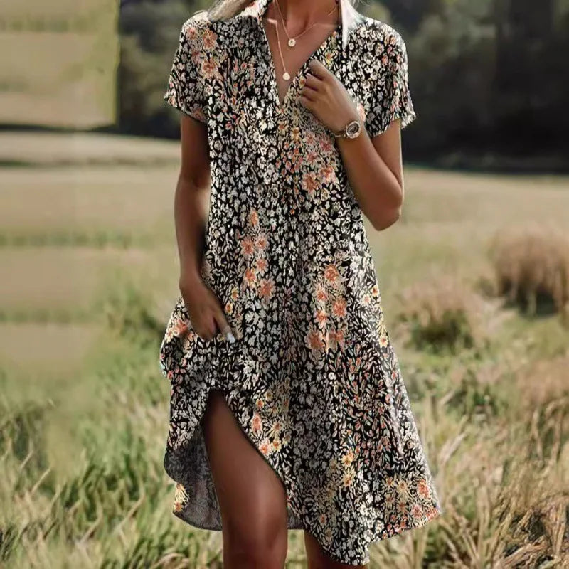 Robe chemise mini à motif floral pour femme
