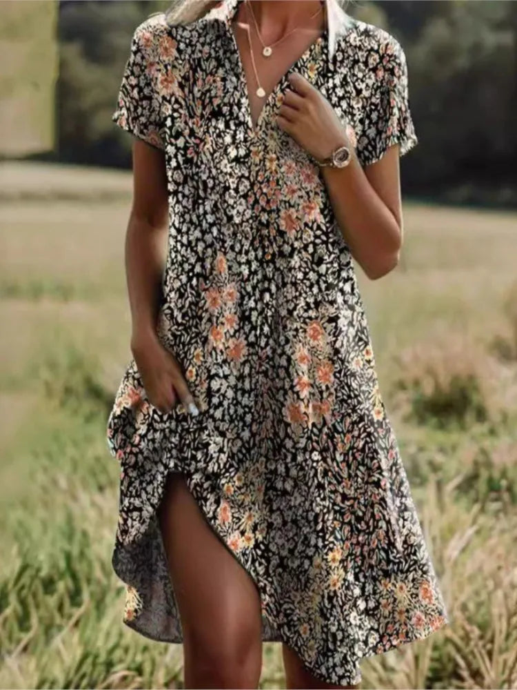 Robe chemise mini à motif floral pour femme