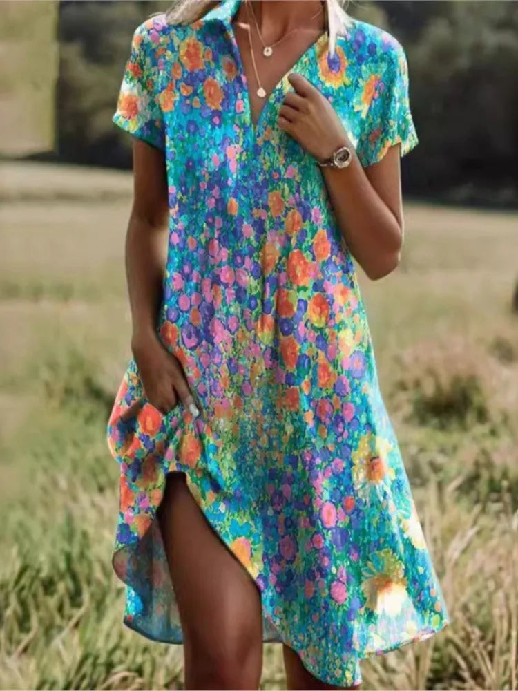 Robe chemise mini à motif floral pour femme