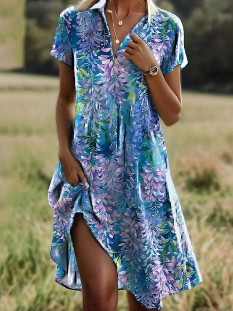Robe chemise mini à motif floral pour femme