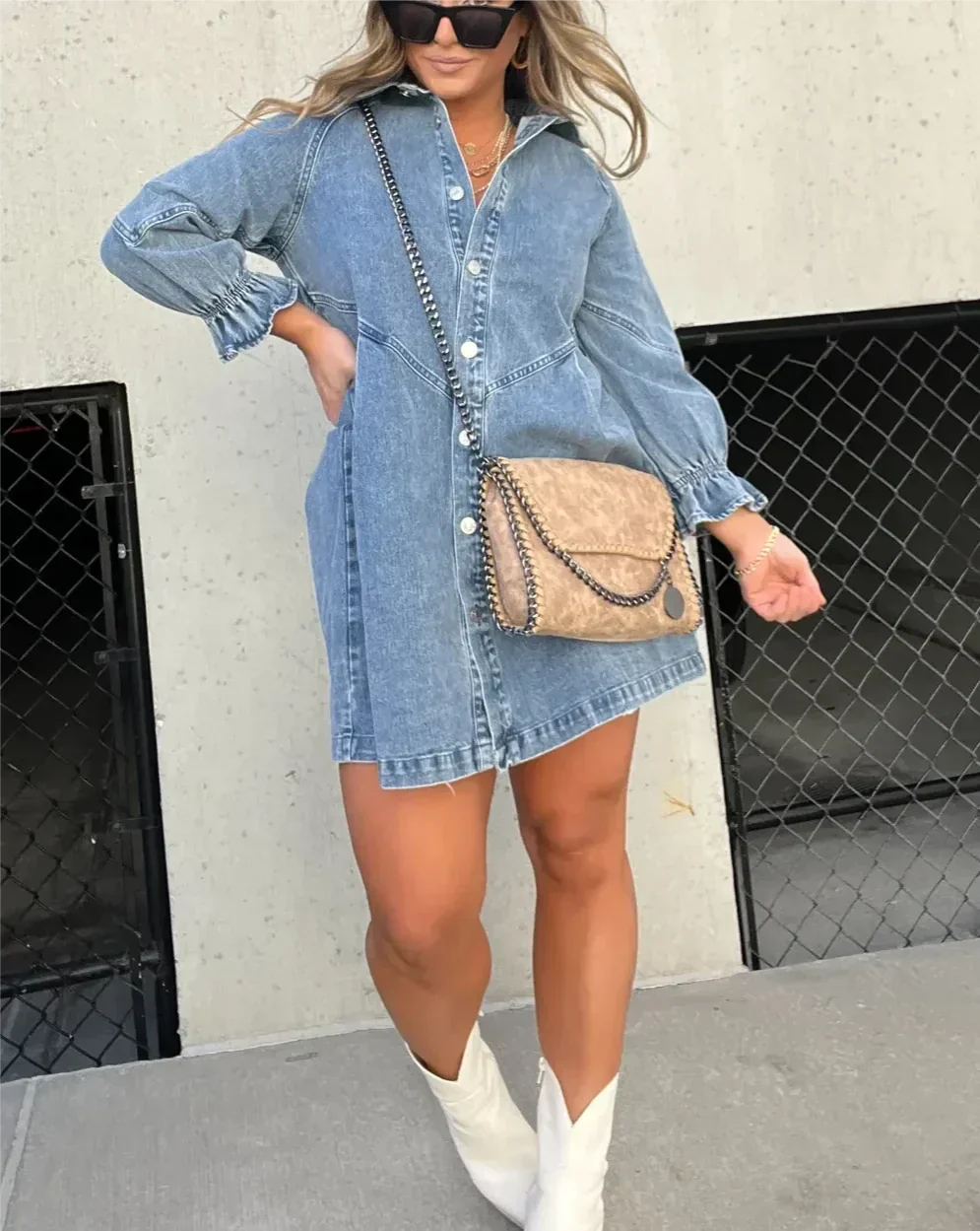Robe chemise mini pour femme avec boutons